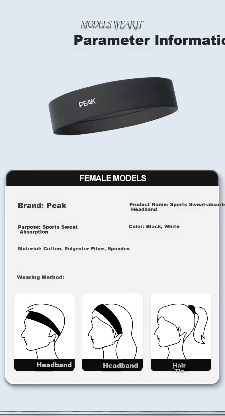 PEAK Sports Headband for Men And Women, Sweat-Absorbing Headband, Sweat-Stopping Band, Running Sweat-Guiding Band, Basketball Sweat-Proof Headband, Hair-Tying Headband, Head Hoop 10