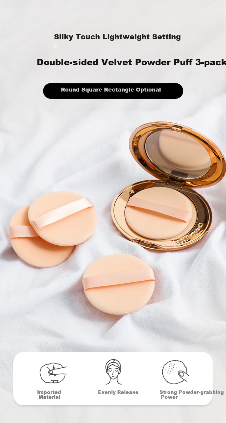 Meifuyu Double-Sided Flocked Powder Puff (Thin Round Shape), 3 Pieces, CT Replacement for Loose Powder Puff, Setting Makeup, MF8559 1