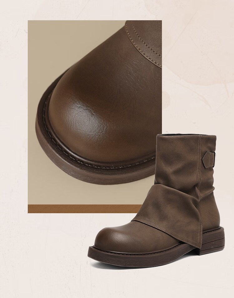 ZHR Women's Martin Boots 2025 New Retro Slimming Short Boots Height Increasing British Style Snow Boots KN191 Brown Size 37 2