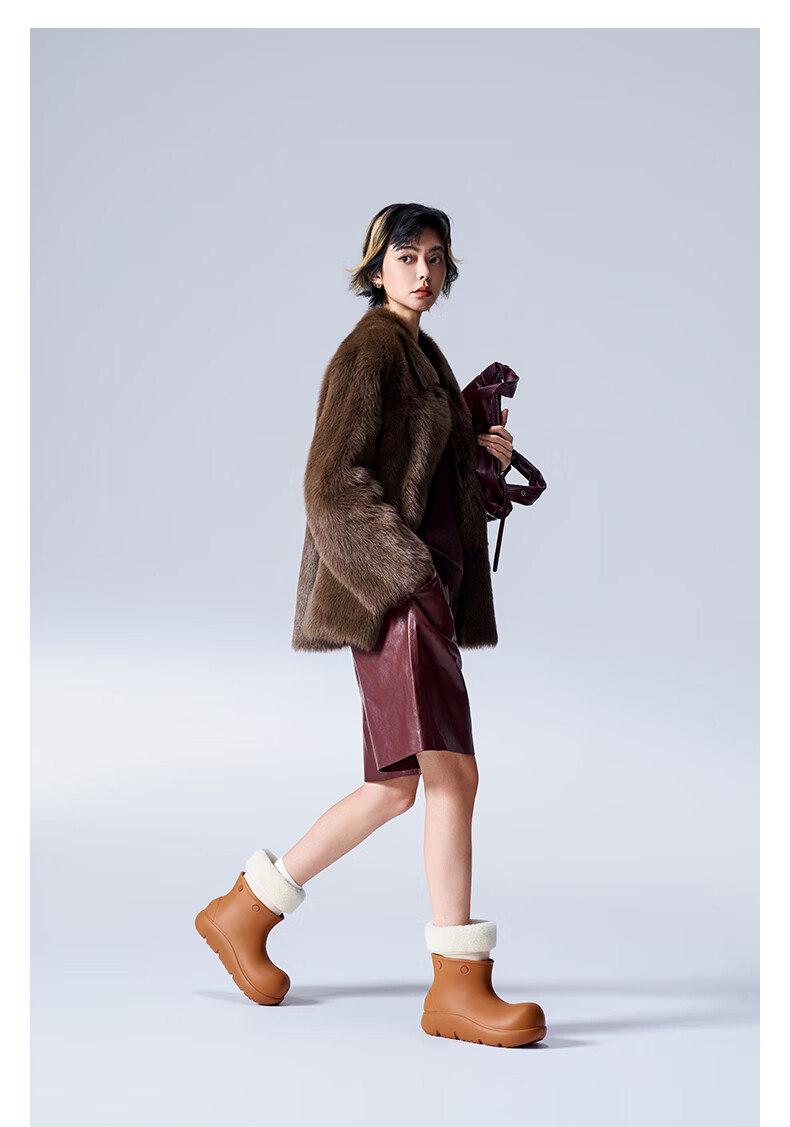 BEYS Zhao Lusi Style Thick Sole Snow Boots Women 2025 New Winter Fleece-lined Waterproof Cotton Shoes Chestnut 38 4