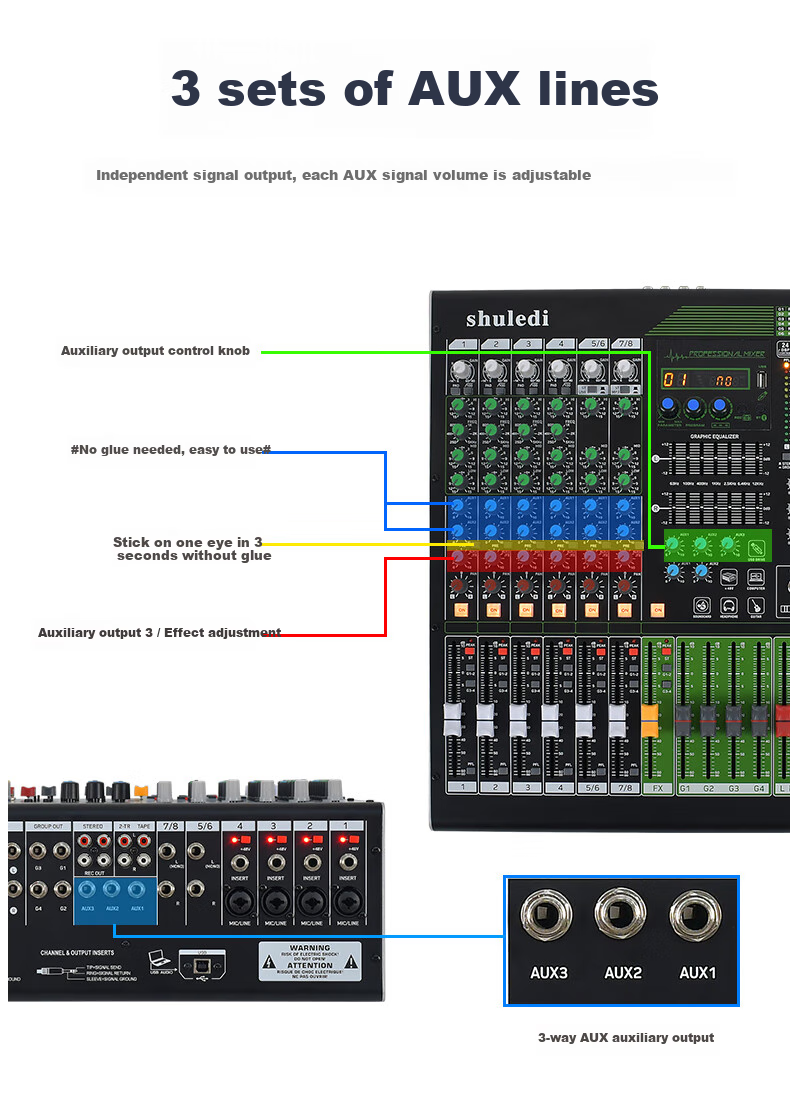 Shuledi SU-60 Domestic Digital Mixer with 8 Channels, Conference Sound System, Specialized Mixing Console for Meetings, KTV Audio with Reverb, DSP Effects Equalizer for Bars And Stage Performances 9