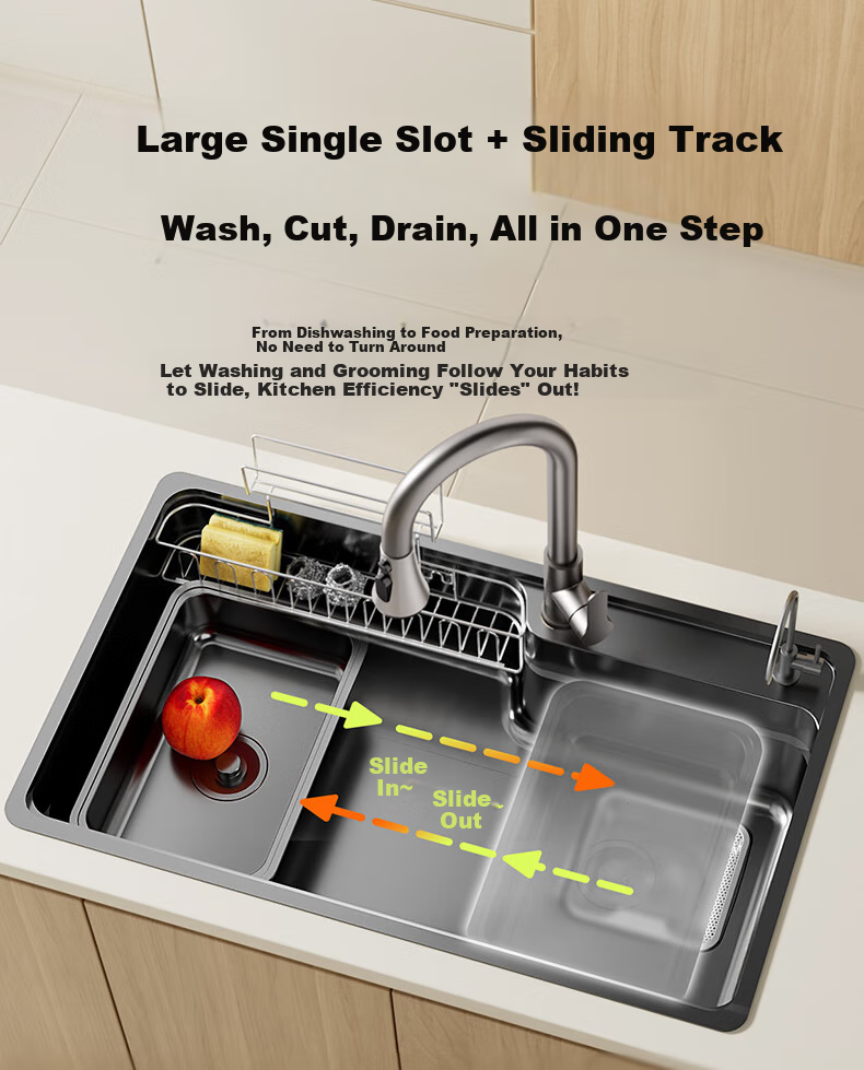 Yuhongfeiyu Kitchen Sink, Multifunctional Large Single Basin, Thickened 304 Stainless Steel, Household Vegetable Washing Basin, Large Single Basin Sink, TC75SC 5