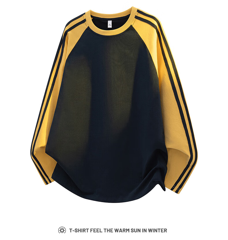 Dingfengbaoluo American Style Colorblock Sweatshirt Men Autumn Patchwork Crewneck Striped Loose Casual Long Sleeve T-Shirt XXH08 Heather Gray 2XL 2