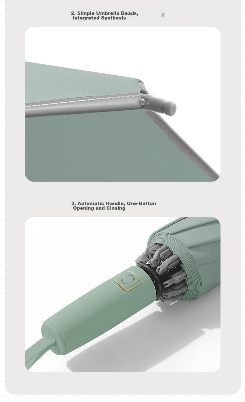 MAYDU Reverse Folding Umbrella, Three-Fold with 10 Ribs, Dual-Purpose for Sun And Rain, Double-Person Umbrella, M3362 Khaki Color 11