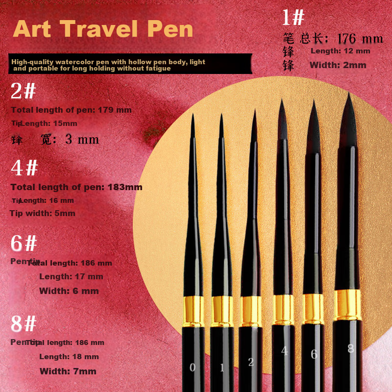 BGI-WAPM Black Swan Watercolor Brush Travel Set, Digital Oil Line Pen, Calligraphy Brush, Portable Tool, Gouache Brush, Art-Specific Nylon Tip Watercolor Brush #8, Beauty Education Tool