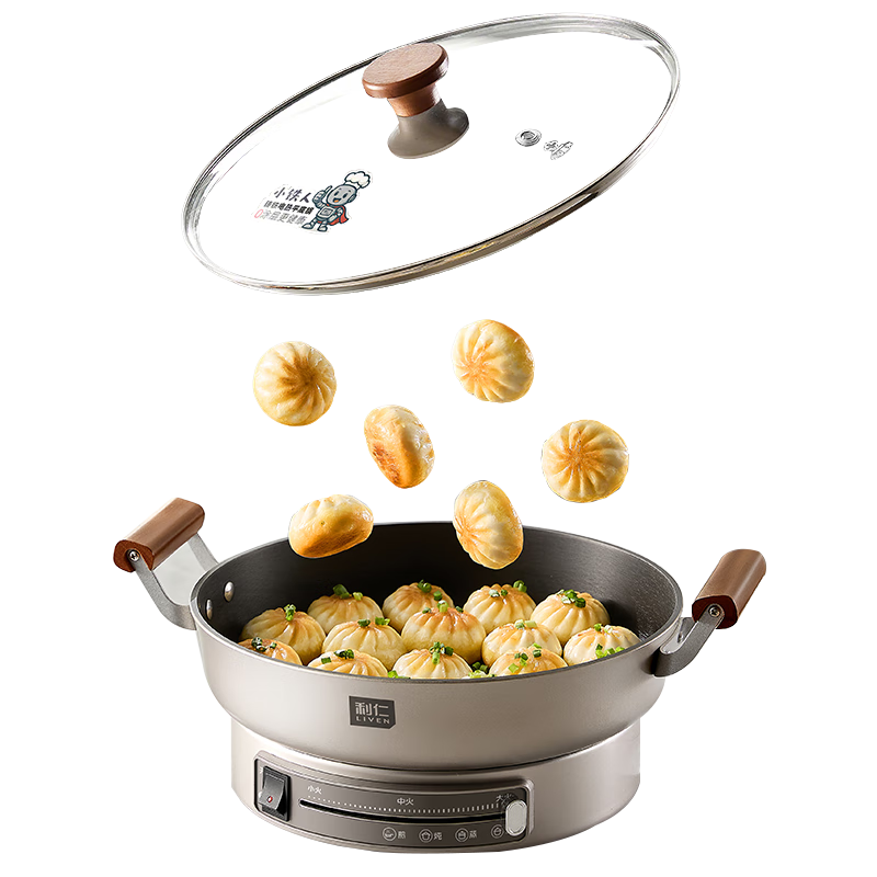 Liven Little Ironman 0 Coating Electric Griddle Cast Iron Electric Pancake Maker 32cm Large Size 7cm Deep Multifunctional Pan LR-XTR3269