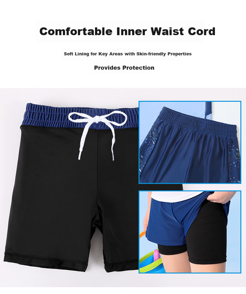 PEAK Children's Swimwear, Boys' Two-Piece Set, for Chubby Kids And Teenagers, Double-Layer Swim Trunks, White, Size 140 2