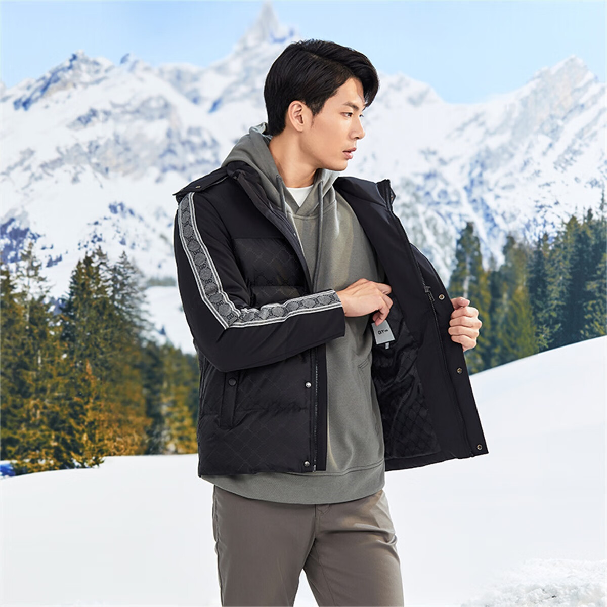 Goldlion GY Men's Short Down Jacket Autumn Winter Classic White Goose Down Three-Proof Detachable DGH0213-MK120 Black L