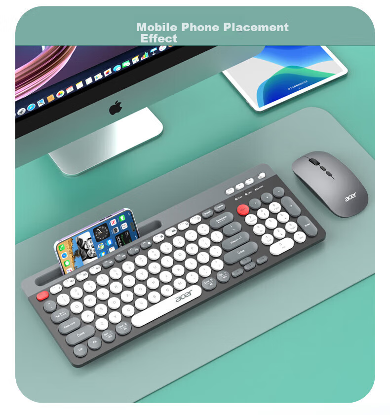 Acer Wireless Keyboard And Mouse Combo, Bluetooth Tri-Mode Silent Office Rechargeable Long Battery Life Mechanical Feel Compatible with Desktop Computers, Laptops, Mac Tablets, And Smartphones 6