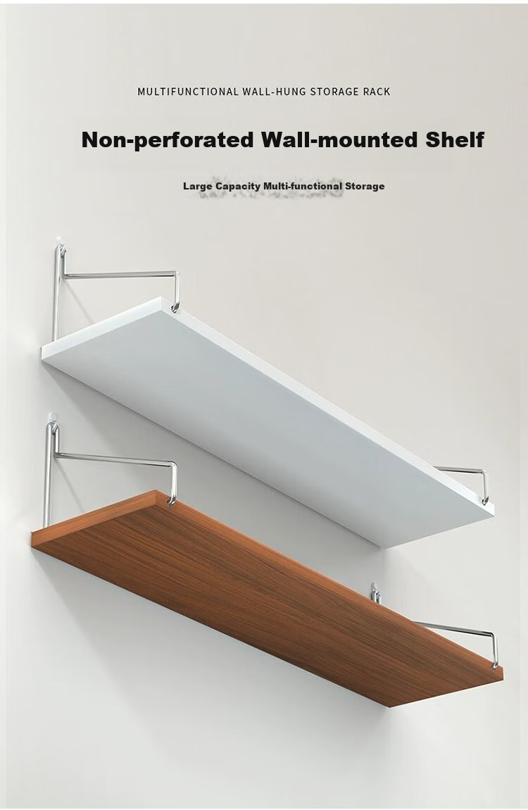 Ourunzhe Wall-Mounted Storage Rack, Single Bar Shelf, No Drilling Required, Wall-Mounted Set-Top Box Organizer, Natural Wood Color, 50cm Single Unit 2