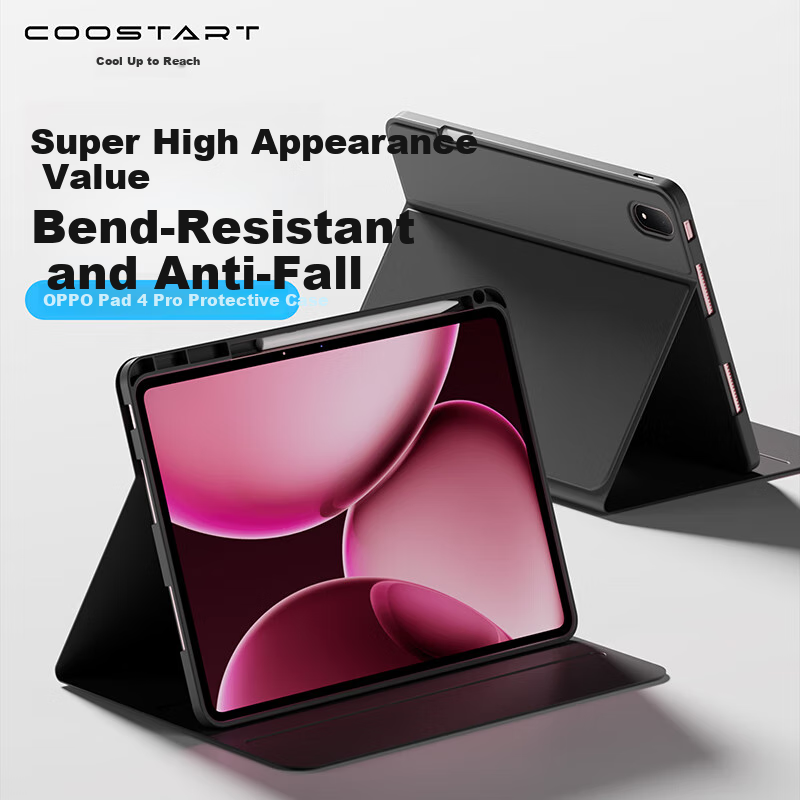 Защитный чехол COOLSTART для OPPO Pad 4 Pro, совместимый с OnePlus Tablet 2 Pro, с отсеком для стилуса, функцией сна/пробуждения, подставкой, 13,2 дюйма, черный