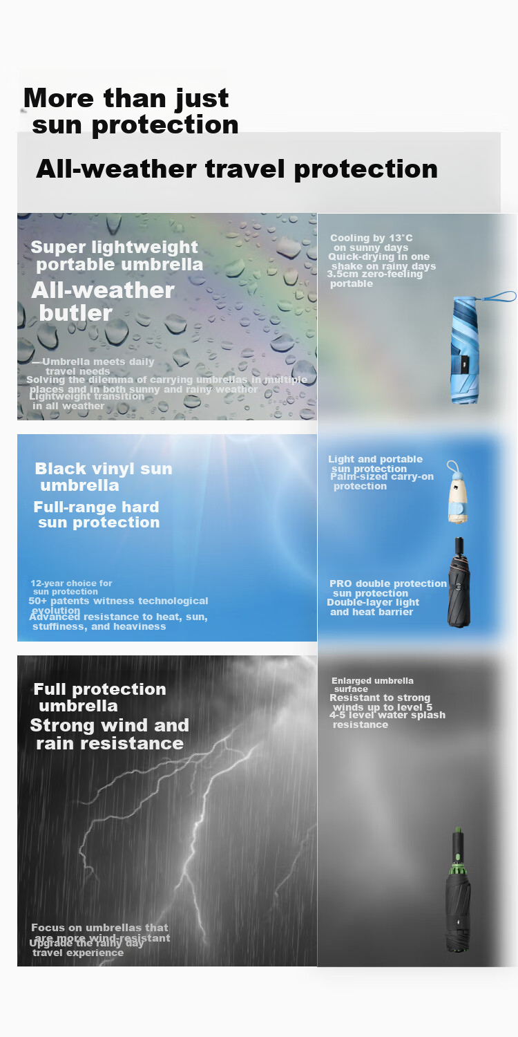Beneunder Automatic Umbrella, Sun And Rain Umbrella, Tri-Fold Reinforced Folding 8-Rib Umbrella, Obsidian Black 1