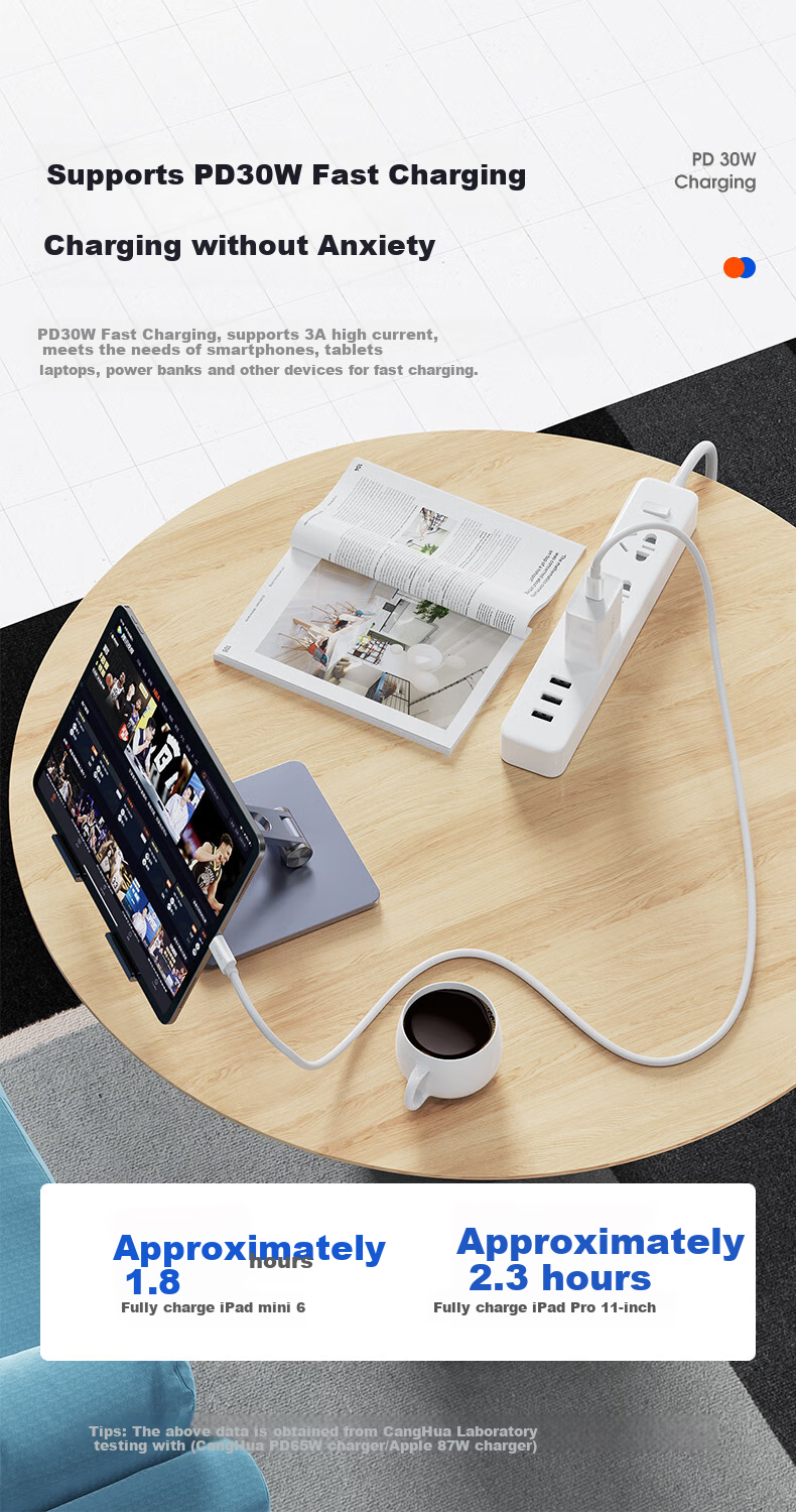 CangHua Compatible with IPad Charging Cable, Apple Tablet Dual-Head Type-C Data Cable, Suitable for 18/20/21/22/2024 Models of IPad Pro/Air6/5/4/Mini7/6/10 2