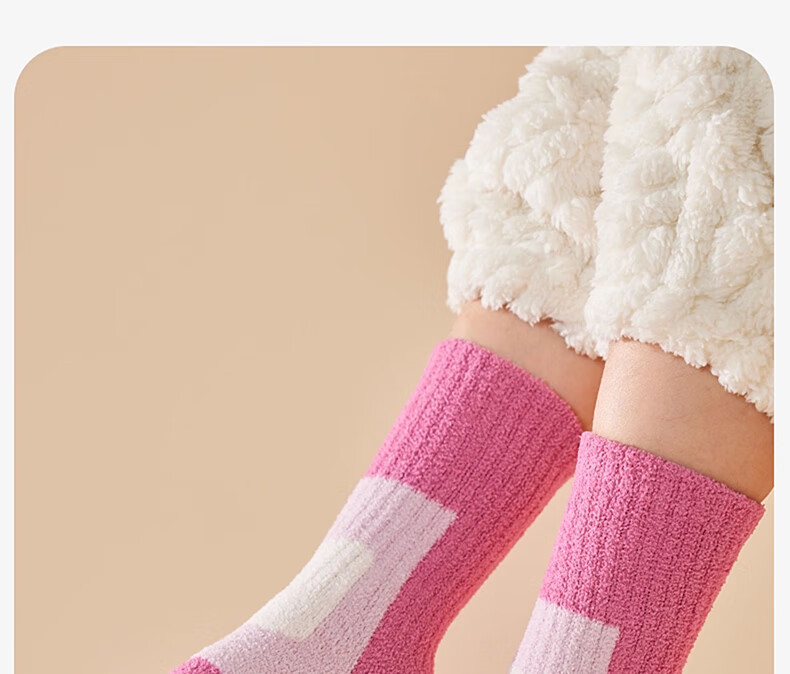 MiiOW Girls' Coral Fleece Warm Thickened Mid-Calf Socks Autumn Winter Kids Plush Socks for Children Students Baby Girls 17