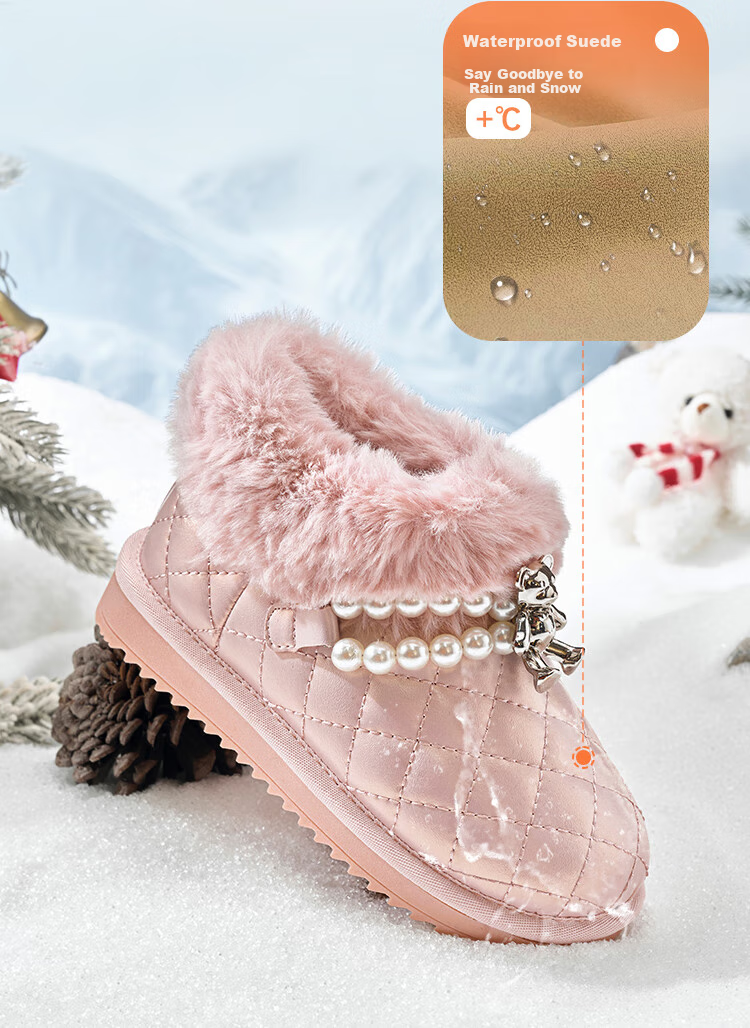 BALABALA Kids Snow Boots Girls Fleece Lined Thickened Winter Short Boots Non-Slip Fashionable 7