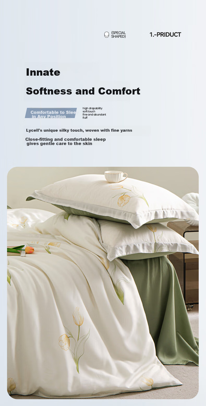 MUJI 60s Lyocell Tencel 4-Piece Bedding Set Double Duvet Cover 200x230cm 5