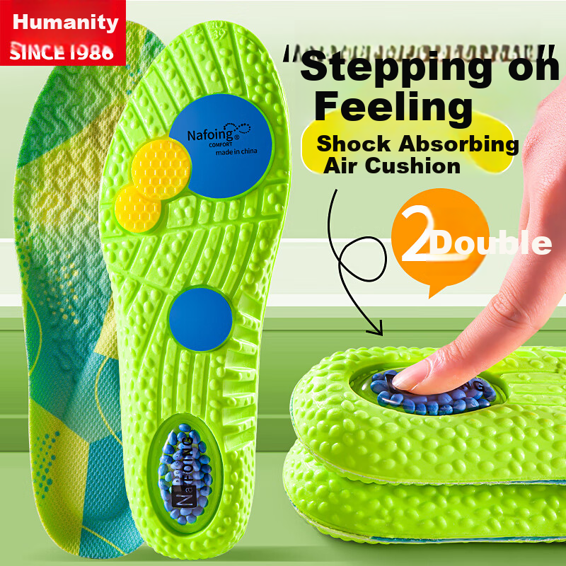 RENBEN Men's Sports Insoles, Soft And Elastic Shock-Absorbing, Comfortable for Long-Standing, Breathable for Military Training And Running, Model 7718, 2 Pairs, Green, Size 35-36