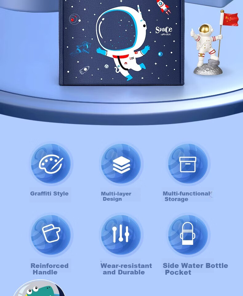 Sijinianhua Tutoring Bag, Handbag, Book Bag for Primary School Students, Canvas Art Bag, Storage Bag [Upgraded Version/Five-Layer Extra Large And Thick] Astronaut 1