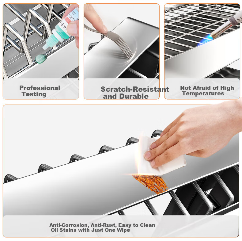 Shuaishi Kitchen Dish Drainer Rack, Storage Bowl Holder, 304 Stainless Steel Organizer Shelf, Draining Bowl Rack, Utensil Storage Box 7