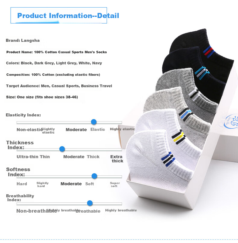 LangSha Men's Pure Cotton Short Socks, Breathable Mesh Boat Socks for Summer, Thin Casual Cotton Socks, 6 Pairs Per Pack 12