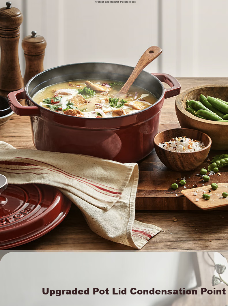 SUPOR Enameled Cast Iron Soup Pot Large Capacity Stew Pot Round Thickened Braising Cookware ET24MF01-R 6
