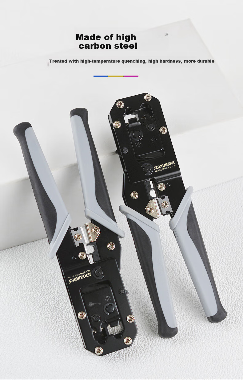 JERXUN Network Cable Crimper, Telephone RJ45 Crimping Tool, Ratchet Wire Crimping Pliers, 6P8P Multifunctional Dual-Purpose Wire Cutter, Labor-Saving Wire Stripper Pliers 4