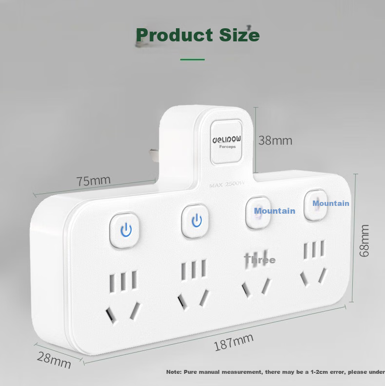 Delipow J304 One-To Converter, Independent Control Switches, National Standard Flame-Retardant, Multifunctional Socket Extension for Dormitory, Office, Home, Student, Party, Business Use 10