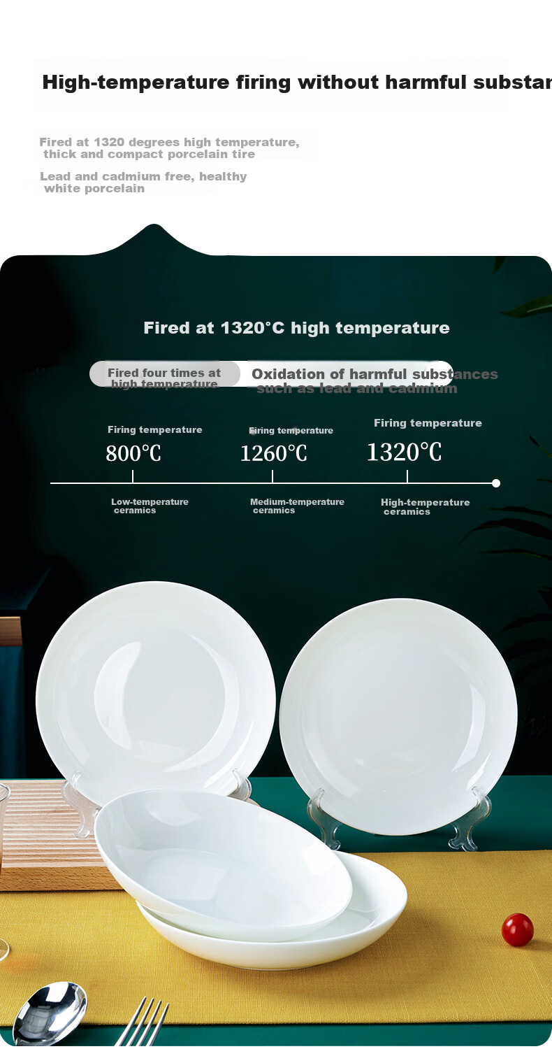 Youlaifu Ceramic Plates, Household White Porcelain Dishes, 8-Inch Bone China Plates, Serving Plates, Soup Plates, Microwave Safe, Set of 6 3