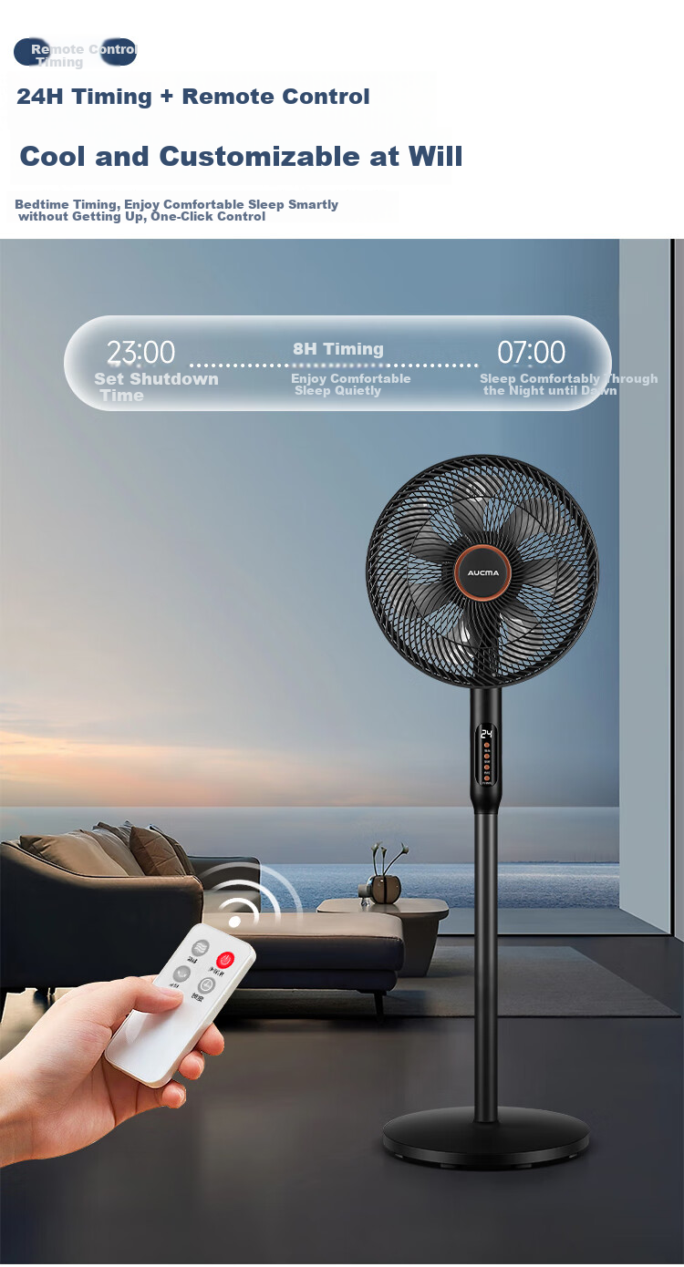 AUCMA Electric Fan, AC Fixed Frequency Household Fan, High Air Volume Floor Fan, Easy to Install, Remote Control, Quiet Operation, Energy-Saving, Convection Circulation Fan, Starry Black, FS-35D909(Y) 12