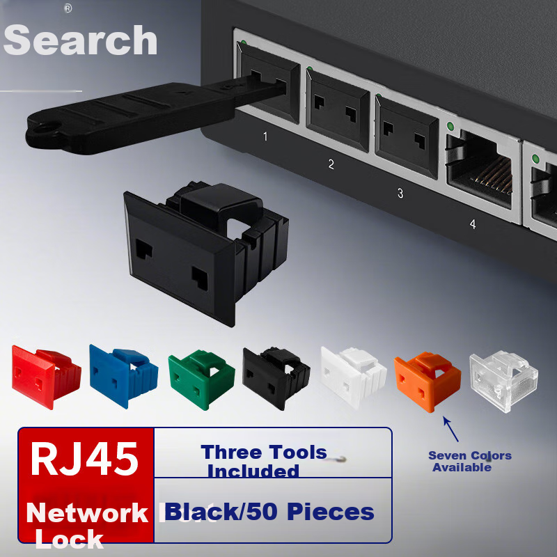 Suoli Network Port Lock, Removable RJ45 Port Plug, Computer Switch Industrial Control Machine Tool, 3 Pieces + Black 50 Pieces, External Cover Network Port Dust Plug, 20183