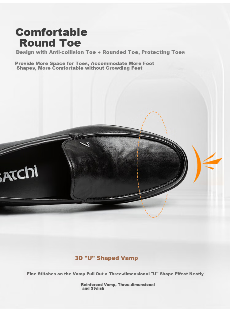 SATCHI Men's Shoes, Cowhide Leather Men's Dress Shoes, Massage Derby Shoes, Business Casual Shoes, 212482228Z, Black, Size 40 4