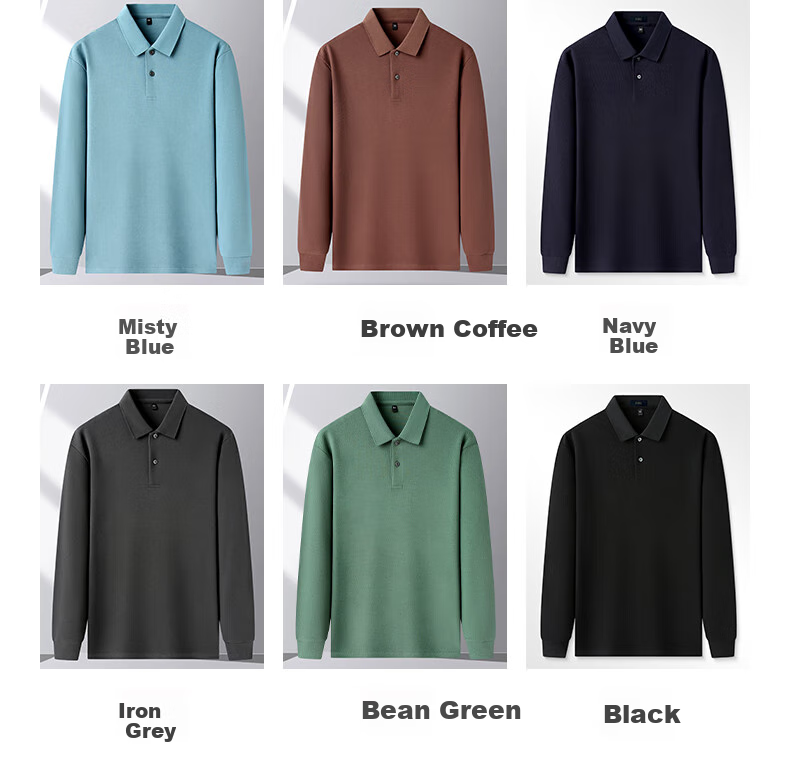 FIRS [100% Cotton] Pure Cotton Long-Sleeve T-Shirt for Men, Spring And Autumn New Style Solid Color Casual Polo Shirt Dad Wear 7