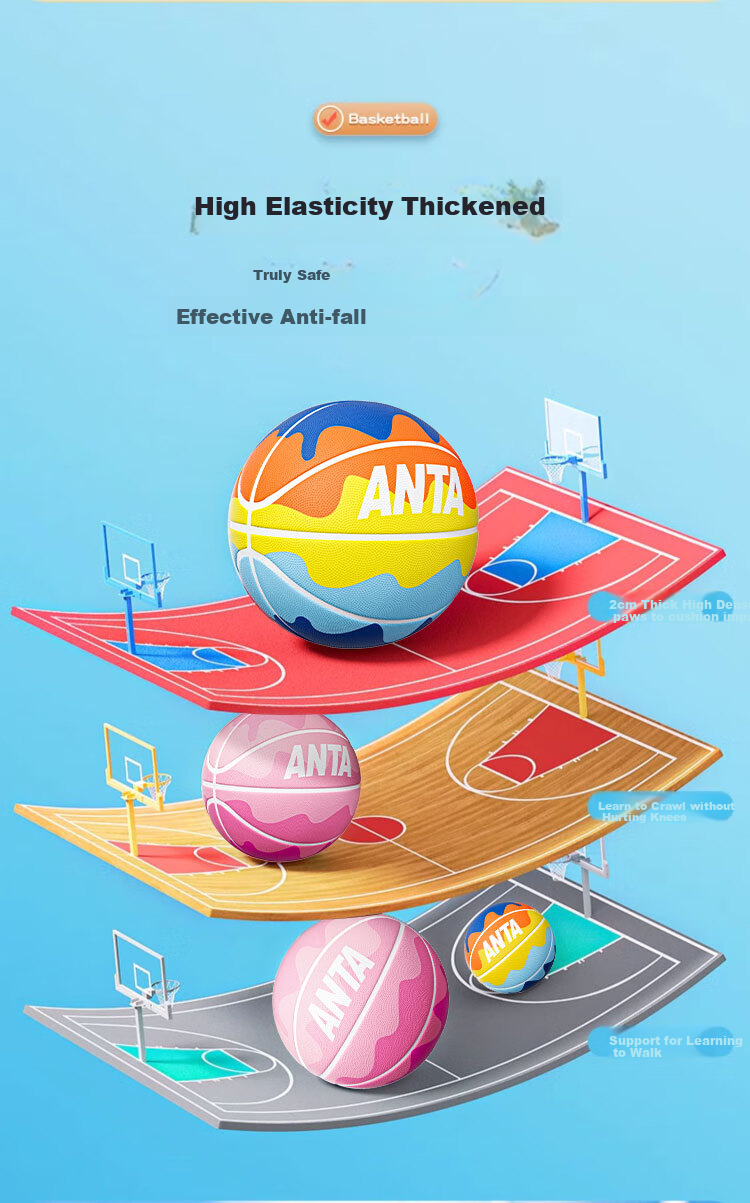 ANTA Basketball for Kids Size 5, Preschool And Elementary School Students, Youth Indoor And Outdoor Wear-Resistant Rubber Size 7 Basketball, Colorful Blue Size 7 6