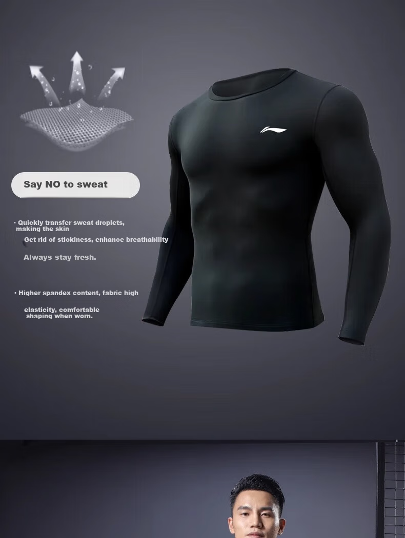 Li-Ning Quick-Dry Shirt for Men, Spring And Summer Basketball Compression Top, Running Sports Compression Wear, Fitness Training Suit, Yoga Outfit, Long-Sleeve Top 3