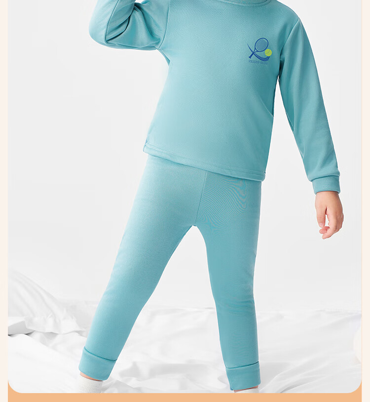 Badibadi Autumn Winter New Baby Toddler Fleece Lined Thermal Underwear Set Homewear Pajamas Blue Tennis Letter 160 1