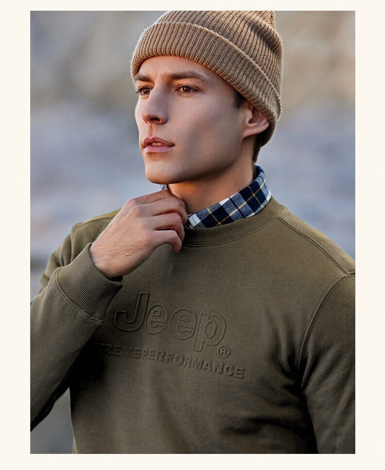 Jeep Men's Autumn Winter Thickened Warm Long Sleeve T-Shirt Outdoor Casual Loose Pullover Base Shirt 4344 6