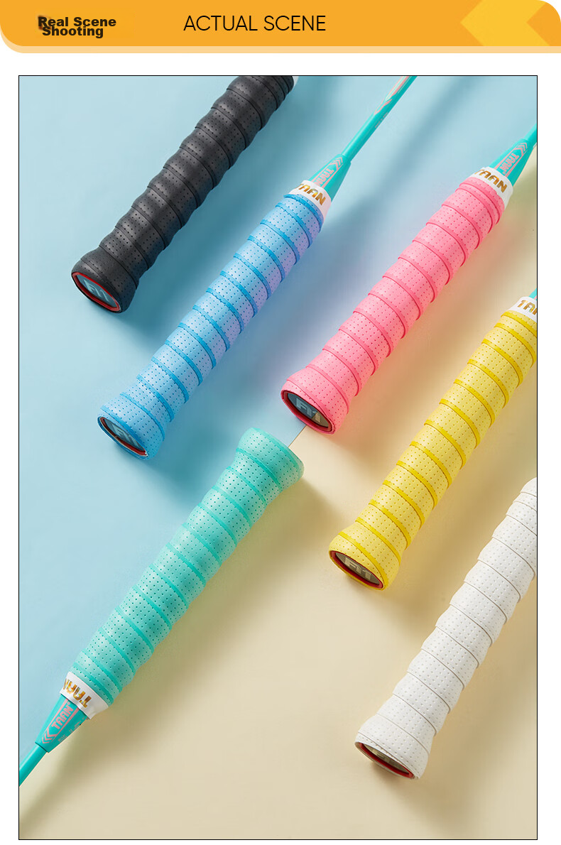 Taan Badminton Grip Tape, Thickened with Perforations, Sweat-Absorbing, Non-Slip, TG099, Three-Pack, Black/white/blue 6