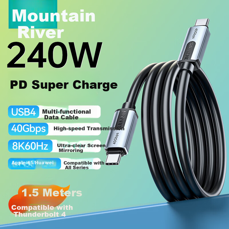 Кабель SAMZHE USB4 Type-C 1.5м, 240W, Черный