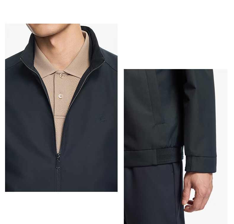 Goldlion Waterproof Oil-Resistant Stain-Resistant Spring Summer Wrinkle-Resistant Jacket Stand Collar Striped Business Coat Men Navy Blue M 7