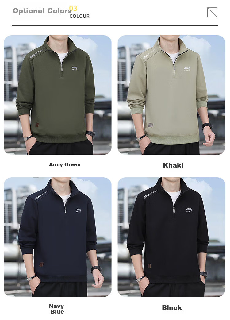 JEEP SPIRIT Stand-Collar Sweatshirt for Men, Autumn And Winter New Style Pullover Zip-Up Inner Layer Base Shirt 2588 Army Green 4XL 6