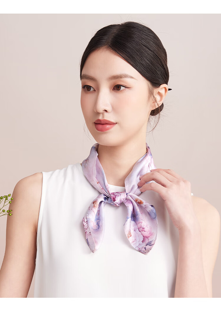 Shanghai Story Women's Silk Satin Small Square Scarf 100% Mulberry Silk Scarf Gift Box Birthday Present Tipsy Mist 10