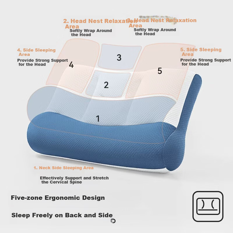 Подушка JD Original U-Blue, ортопедическая, для поддержки шеи, для глубокого сна, класс А, 45*60*6-12см