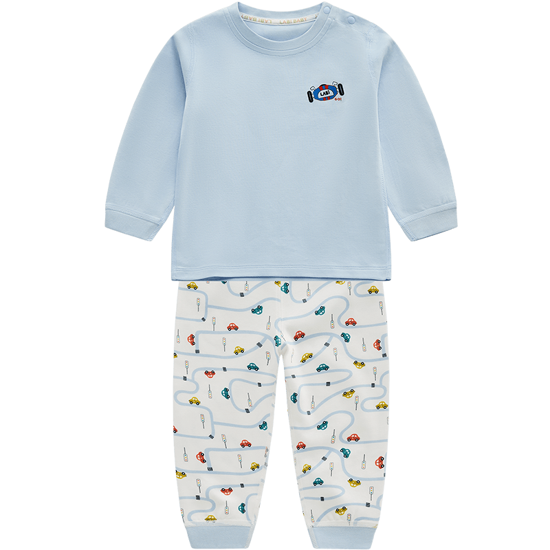 Labi Children's Underwear Set Four Seasons Cotton Shoulder-Open Pajamas Sleepwear Gray Blue Size 80