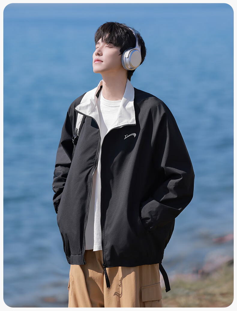 Guirenniao Men's Stand Collar Jacket New Spring Autumn American Baseball Collar Jacket Moonlight Blue S 8