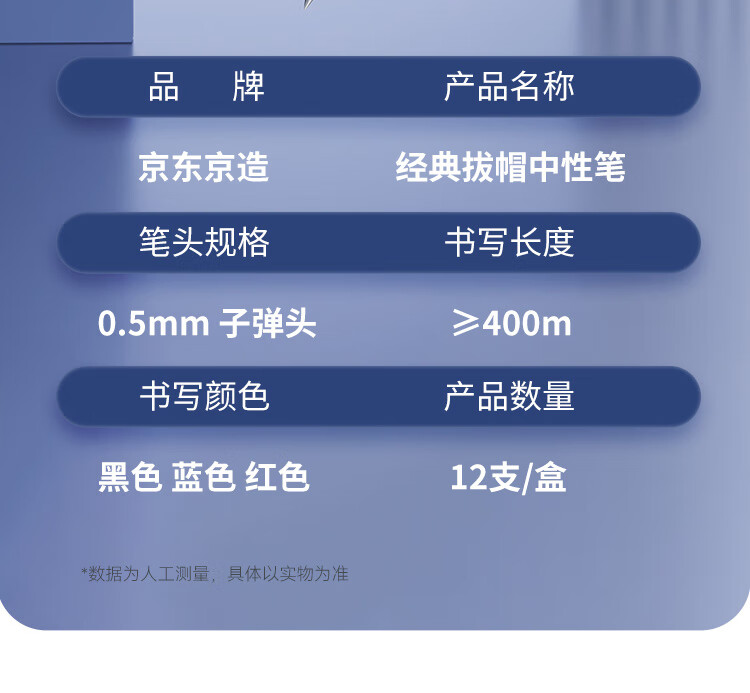 JD Jingdong Jingzao Classic Cap Pen Blue Ink 12-Pack Imported Ink Bullet Tip Gel Pen Signature Business Office Soft Sleeve JD1014 3