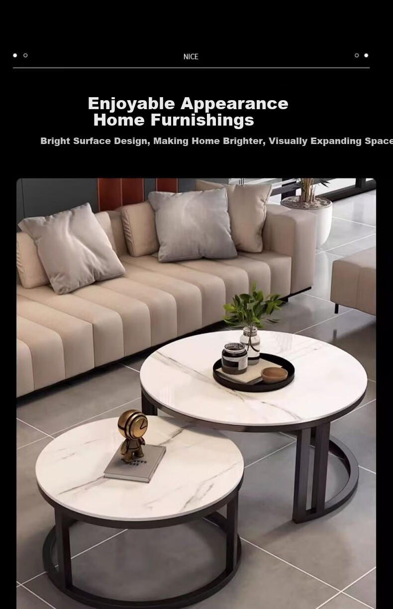 Gupujia Coffee Table for Living Room, Small Apartment, Modern Minimalist, Rock Slab, Luxurious Glass Round Table for Entertaining, Balcony Side Table 1