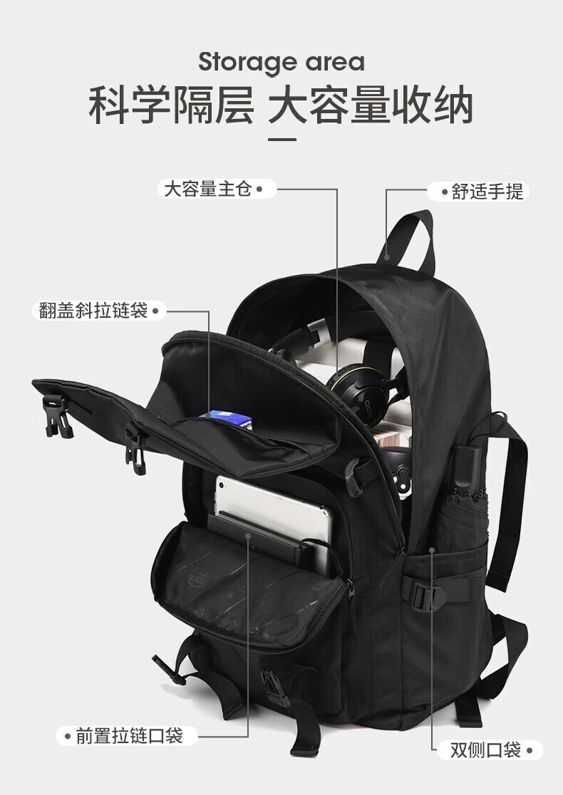 Huili Backpack for Men, Large Capacity School Bag for Middle School, High School And College Students, Lightweight Casual Travel Water-Resistant Laptop Bag 5