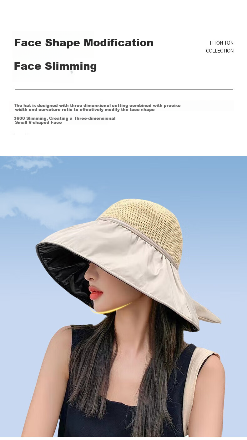 LangSha Sun Protection Hat for Women, Summer UV-Resistant Black Gel Wide Brim Sun Hat, Full Face Coverage Fisherman Hat, Beige 6