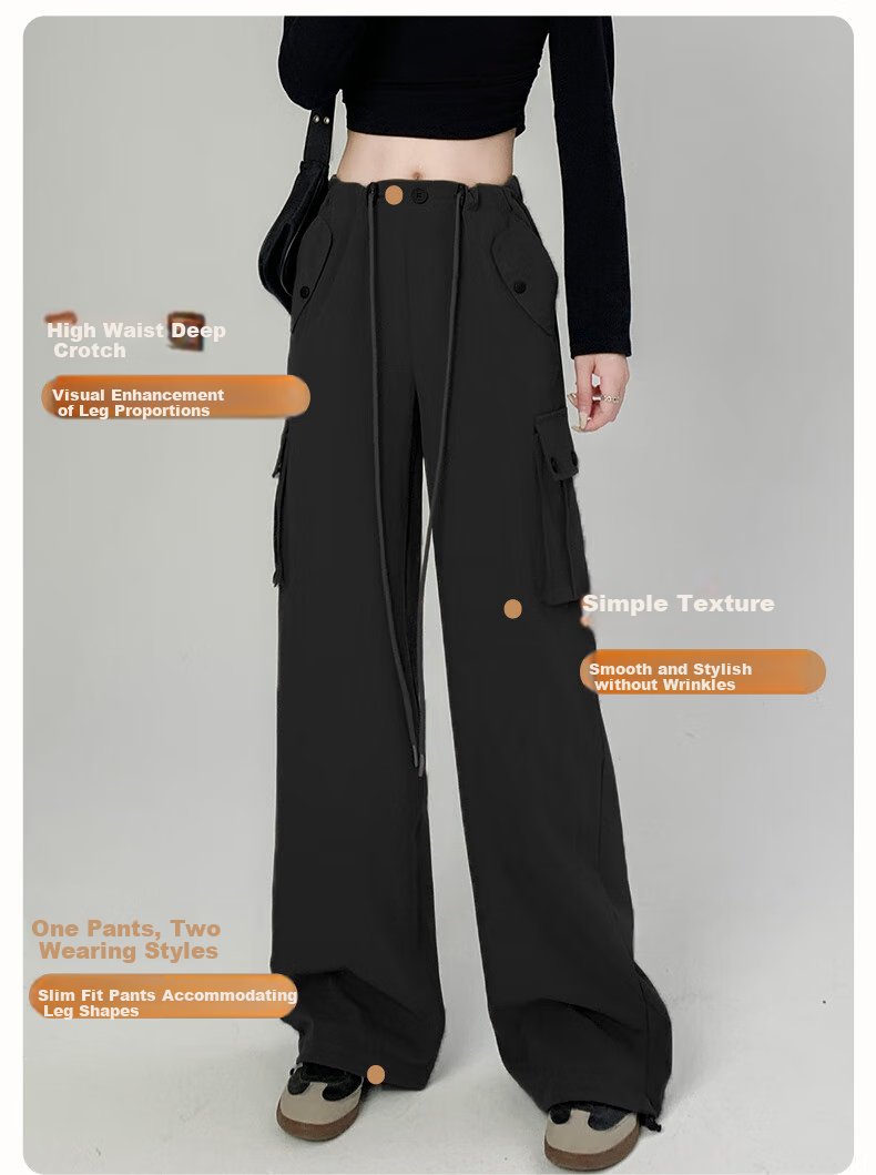 FitonTon Women's Cargo Pants, 2025 Autumn And Winter New Style, American Retro High-Waist Straight-Leg Sweatpants, Loose-Fitting Slimming Casual Trousers for Wome 9