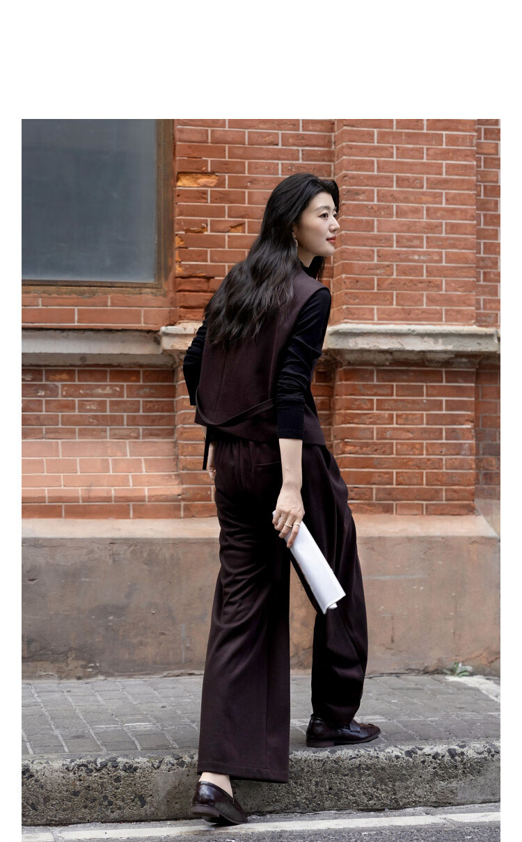Demana [Smooth Starry Sky Wool Suit] Winter Round Neck Sleeveless Short Top Waist-Cinching Vest Wide-Leg Pants Women's Two-Piece Set 3
